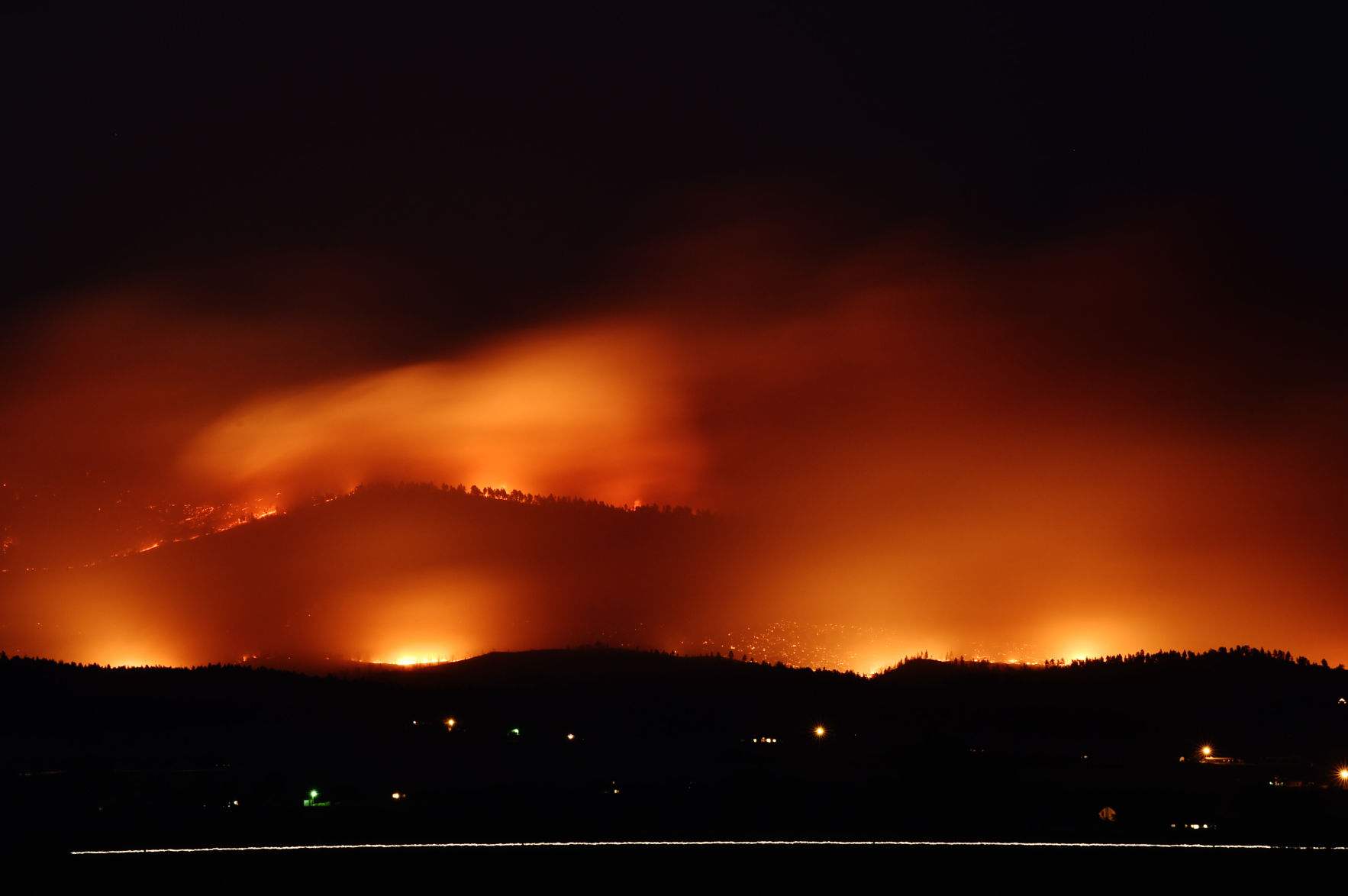 North Hills fire at night